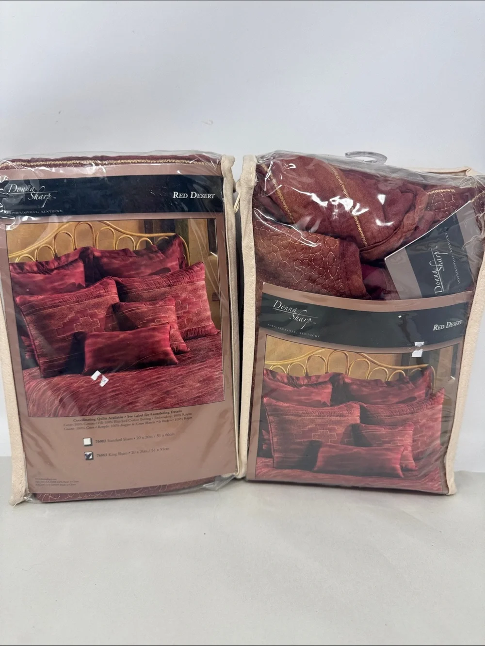 VINTAGE DONNA SHARP KING PILLOW SHAMS RED DESERT LOT / PAIR OF 2 QUILTED